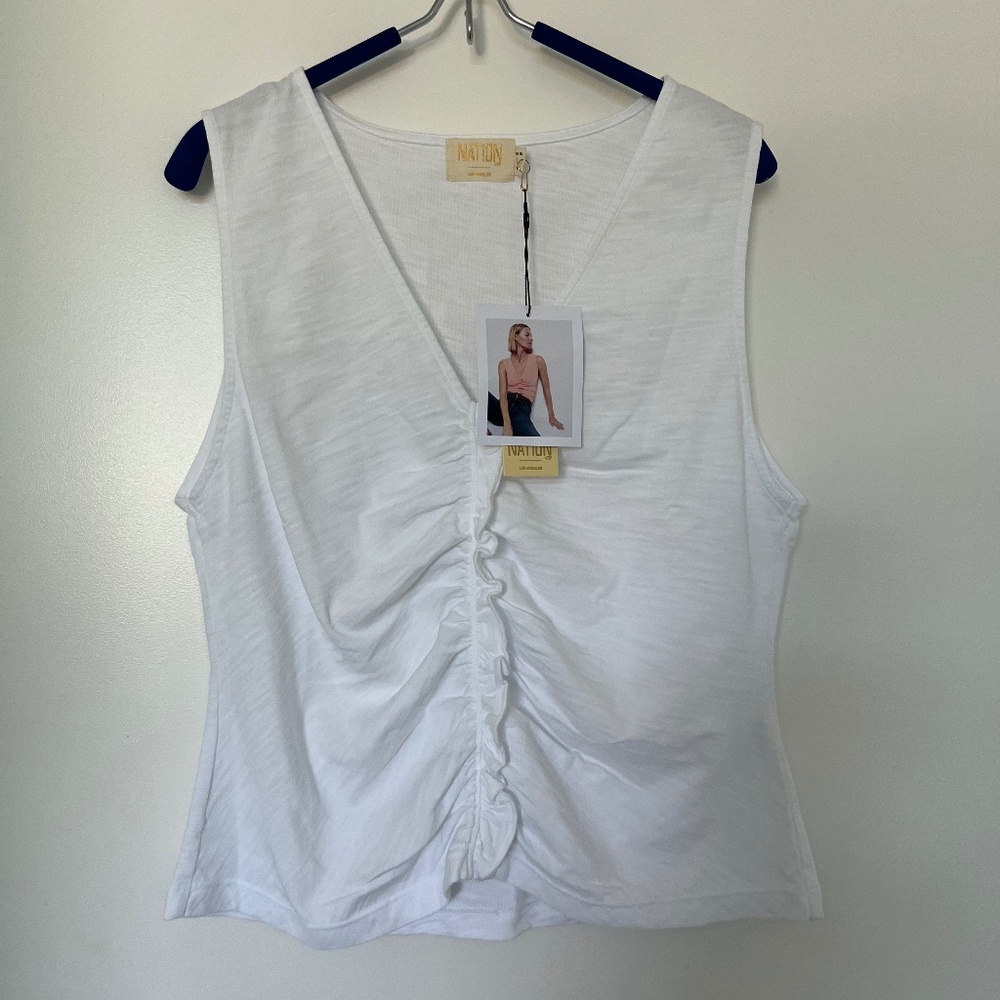 NWT Nation Ltd Cotton White Tank with ruching